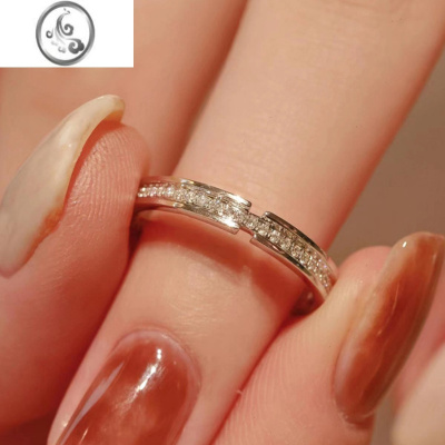 JiMi999银银情侣戒指蒹葭白露小众设计可调节对戒刻字送女友轻奢礼物