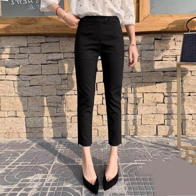 语娄黑色西裤女九分裤春夏季直筒高腰八分裤小个子烟管休闲小脚西装裤西裤