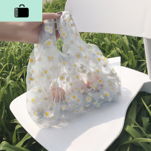 春夏仙女蕾丝透明小红书水桶手提雏菊小花女包包单肩小清新购物袋NEW LAKE女士单肩包