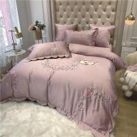 权夫人网红款欧式四件套棉被套刺绣丝滑色床单床笠床上用品
