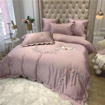 权夫人网红款欧式四件套棉被套刺绣丝滑色床单床笠床上用品