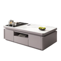 锦北 岩板茶几客厅茶台烧水壶一体桌家用泡茶台办公室茶桌 1.3米浅灰(雪山白岩板)