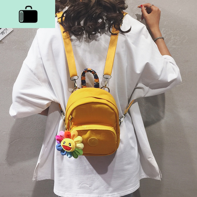 帆布双肩包包女包新款2020纯色简约小书包可爱卡通少女学生小背包NEW LAKE女士单肩包