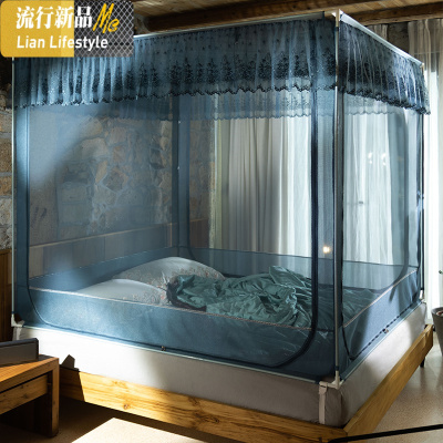 新款]蚊帐家用1.8m床1.5米蒙古包儿童防摔1.2米公主风坐床式纹账 三维工匠