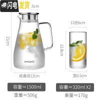三维工匠冷水壶北欧玻璃简约水壶扎瓶家用水杯防爆餐厅客厅茶壶套装凉水壶 新款1500+2个小杯