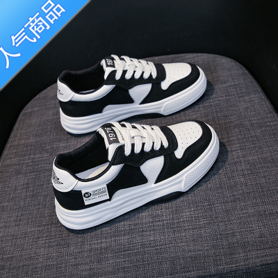 SUNTEK板鞋女春夏季平厚底2023年春新款ins潮黑色百搭休闲运动小白鞋女