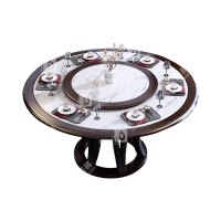 居将岩板餐桌实木圆形餐桌椅组合2米圆桌14把餐椅