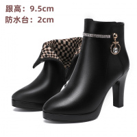 短靴女秋冬季新款高跟靴子防水台不累脚舒适加绒中年妈妈女士靴子