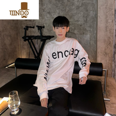 YANXU2023日系长袖卫衣美式高街男流行痞帅字母圆领打底衫T恤上衣