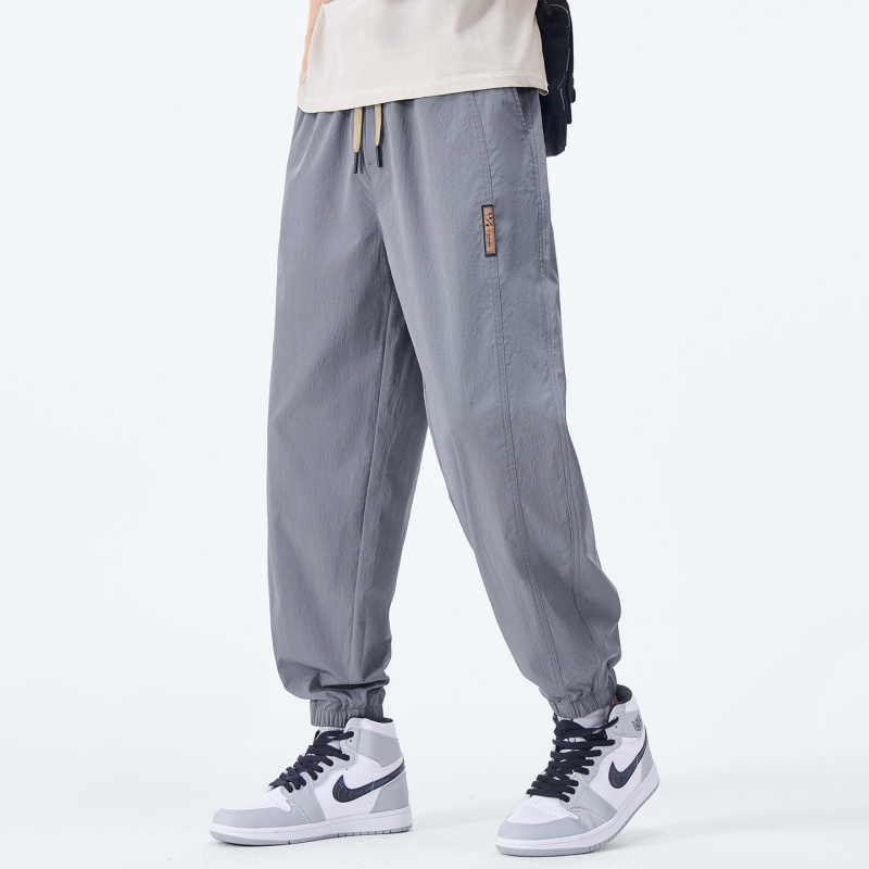 夏季男士冰丝束脚裤宽松垂感休闲裤薄款速干透气运动哈伦裤男潮_1