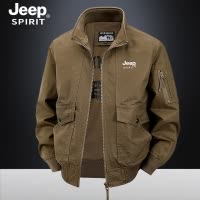 JEEP SPIRIT吉普夹克男士春秋新款立领宽松工装上衣纯棉中年外套