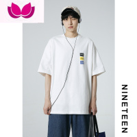 七斓S 2023夏季新款260G发泡印花男女同款宽松学生简约短袖T恤潮