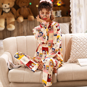 2025新款睡衣女士秋冬季长袖棉质大码卡通韩版家居服套装