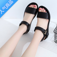 SUNTEK工作凉鞋2023新款平底舒适简约一字型软底软面百搭上线防滑女鞋夏