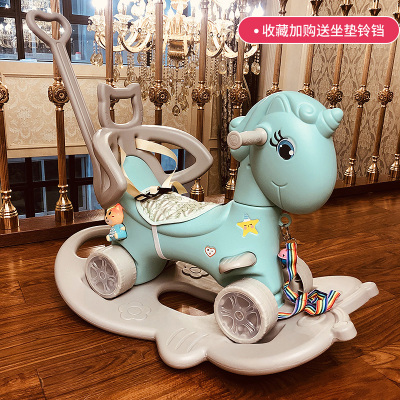 婴儿玩具3-6个月以上宝宝0-1岁8男女孩十9儿有声会动神马蓝色带靠背+推杆+普通轮