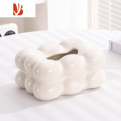 三维工匠纸巾盒客厅轻奢陶瓷抽纸盒茶几摆件家用创意纸抽盒奶油高级感 小号纸巾盒(奶白色)