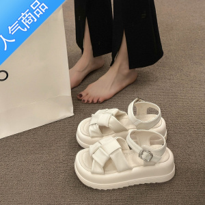 SUNTEK女款松高凉鞋厚底沙滩鞋女海边度假2023年夏季新款百搭时尚罗马鞋