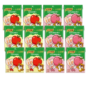 小浣熊联名]统一元气觉醒100%桃味苹果味便携装200ml*12盒混合果汁饮料