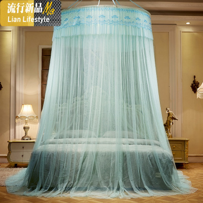 圆顶吊顶蚊帐吊挂式落地1.5m1.8m床圆形吸大双人家用免安装 三维工匠