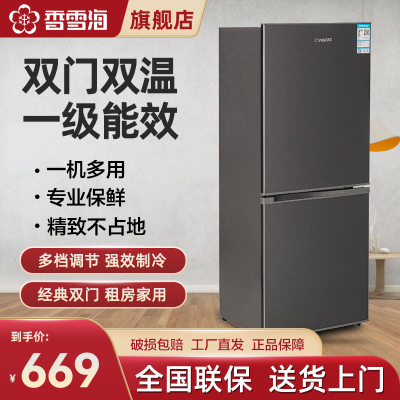香雪海 小冰箱 家用小型双门冰箱 一级能效电冰箱 节能冷藏冷冻 租房 宿舍冰箱 145升天际灰