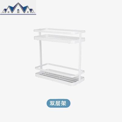 北欧铁艺厨房双层置物架调味料架子落地式家用收纳杂物储物架白色 三维工匠