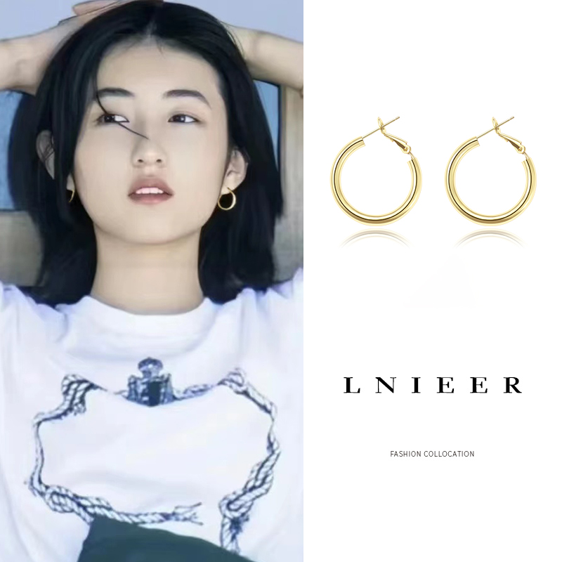 张子枫妹妹同款耳环女耳圈向往的生活金色圆圈小众设计纯银针耳饰送女朋友老婆情人节七夕生日礼物