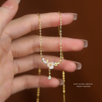 轻奢锆石森系花朵项链女s999纯银小众百搭足银栀子花锁骨链仙女风送女朋友老婆情人节七夕生日礼物