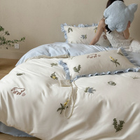 秋冬软糯100支长绒棉磨毛四件套少女心纯棉刺绣床单被套加厚4件套