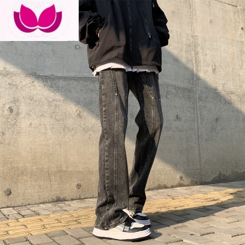 七斓牛仔裤男潮牌美式复古直筒宽松休闲长裤高街vibe微喇叭裤子