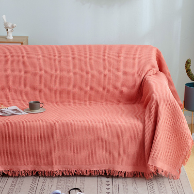 家柏饰(CORATED)北欧方格全盖沙发布单沙发巾沙发套罩沙发垫盖布沙发毯 橙色蜂巢 130*180cm