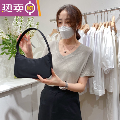 NEWLAKEwidelia复古法棍包包女包新款2020百搭简约尼龙手提包单肩腋下包黑色当天发