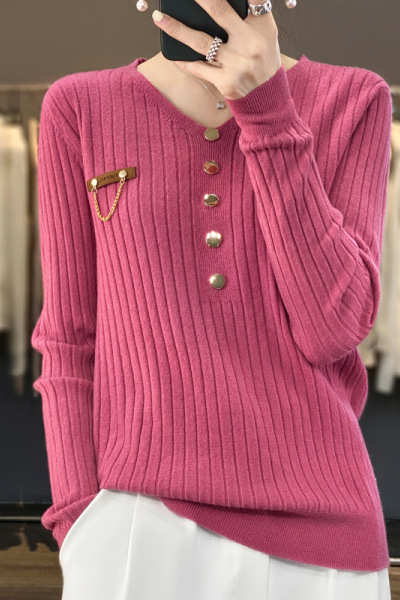 大码V领针织衫女装春新款毛衣宽松气质外穿长袖针织打底衫女