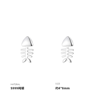 999纯银耳钉女耳环耳饰鱼骨简约养耳洞睡觉不用摘小众设计