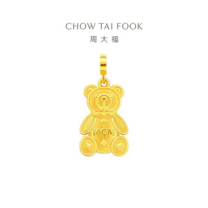 周大福MCM联名系列小熊饼干足金吊坠坐坐熊黄金转运珠女配绳 EOR1238 EOR1238