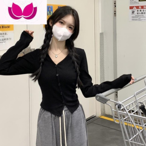 七斓V领内搭长袖t恤打底衫女春季新款小众设计感时髦时尚洋气修身上衣