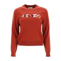 高田贤三(Kenzo)橘红色针织套衫女运动卫衣圆领长袖罗纹边logo刺