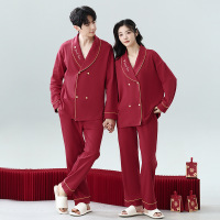 情侣睡衣春秋冬季棉质本命年喜庆结婚红色一男士一女士家居服套装