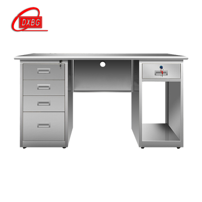 DXBG不锈钢桌车间工作实验收银写字操作桌子带锁抽屉电脑桌201五斗一空1.4米