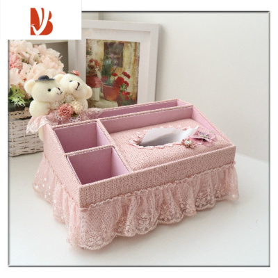 三维工匠蝶恋熊客厅抽纸盒茶几遥控器收纳盒化妆台纸巾盒化妆品收纳盒 K18 粉色大号多用纸巾