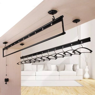 升降晾衣架手摇双杆室内晾衣杆阳台三杆米魁家用顶装晾衣晒被子时尚黑2.7米杆子质保10年