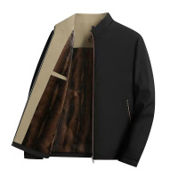 秋冬中老年男士商务加绒加厚夹克宽松爸爸外套立领休闲父亲装