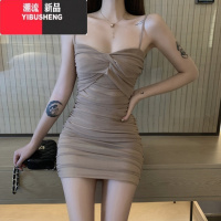 YIBUSHENG夜场女装新款网纱褶皱收腰显瘦气质辣妹性感蹦迪包臀吊带连衣裙子