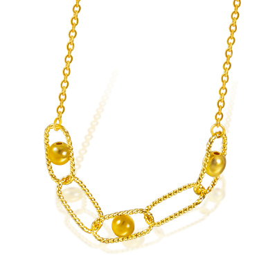 黄金码头5G足金999圆珠麻花框长情套链女可调节锁骨项链时尚简约送女友约3.23克