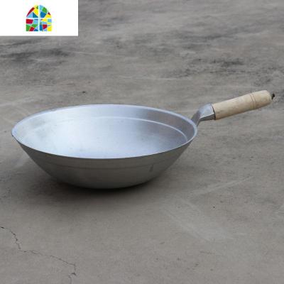 加厚铝炒锅老式家用炒菜锅手工吕制炒勺商用专用不粘锅木柄把手 FENGHOU 重3.2斤+不锈钢锅盖