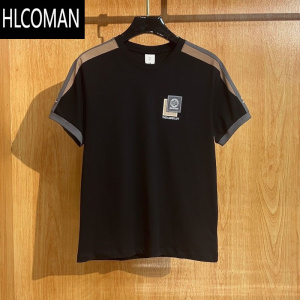 HLCOMAN夏季新款撞色创意徽章男装个性百搭圆领休闲宽松透气潮流冰丝短袖