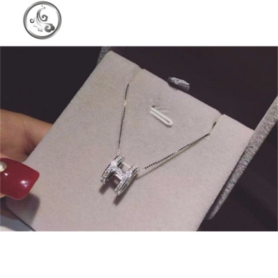 抖音款925纯银镶嵌锆石项链韩版时尚女款H字母锁骨链简约短款吊坠 JiMi