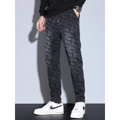 新款渐变男士运动裤秋季高级感立体方块抽绳时尚大码提花休闲裤潮