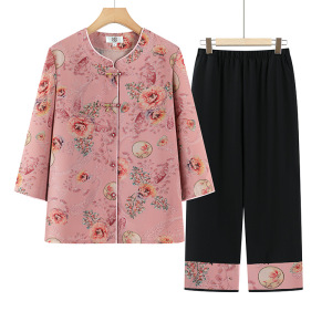 2026年女装新款奶奶装夏季两件套套装时尚老年人薄款女装夏款衣服_992