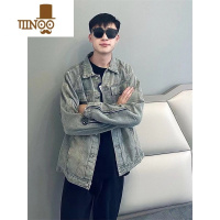 YANXU秋季新款翻领做旧复古牛仔外套男网红韩版百搭潮流时尚情侣夹克潮