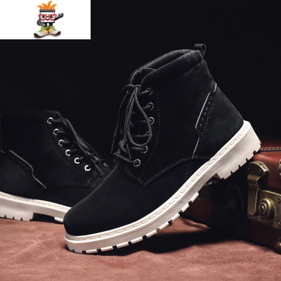 春季新款高帮鞋男马丁靴英伦风工装靴潮百搭短靴韩版潮流中帮皮靴闪潮